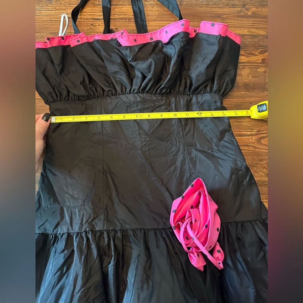 Vtg Flirtations Alfred Angelo 80s Pink Black Taffeta Tiered Prom Dress‎
